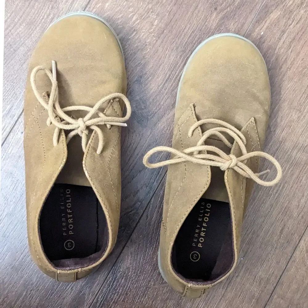Classic Tan Suede Perry Ellis Boots Chukka Ankle Boots Lace-Up Comfort Shoes